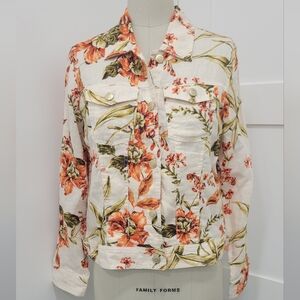 Joie Women's 100% Linen Floral Button Up Long Sleeve Collard Jacket Size S Chic